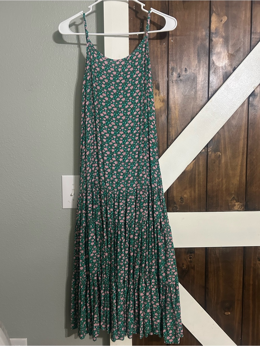 Floral Tiered Maxi Skirt - Green with Pink Floral